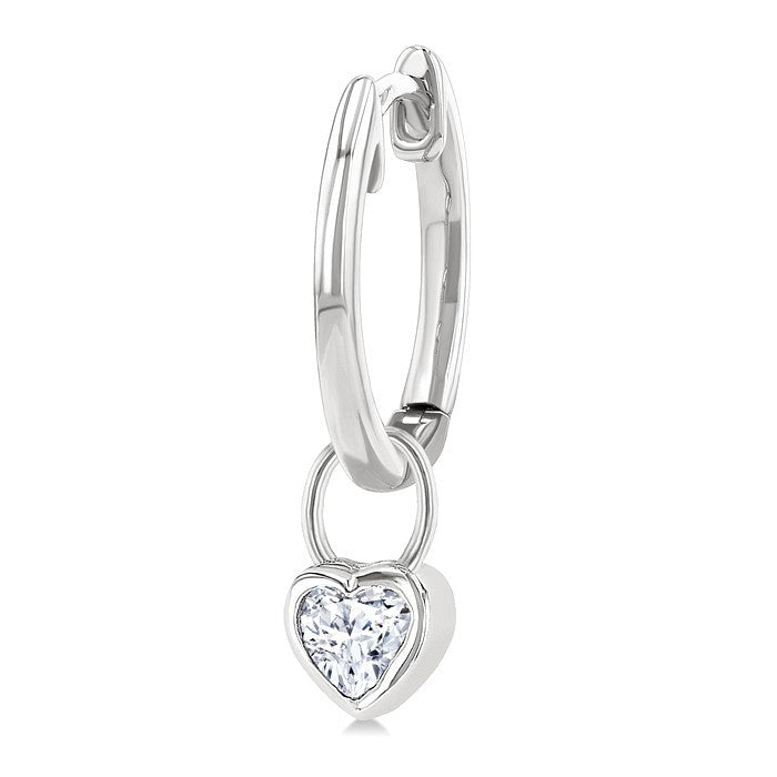 1/3 Ctw Bezel Set Heart Cut Diamond Huggie Earrings in 14K White Gold