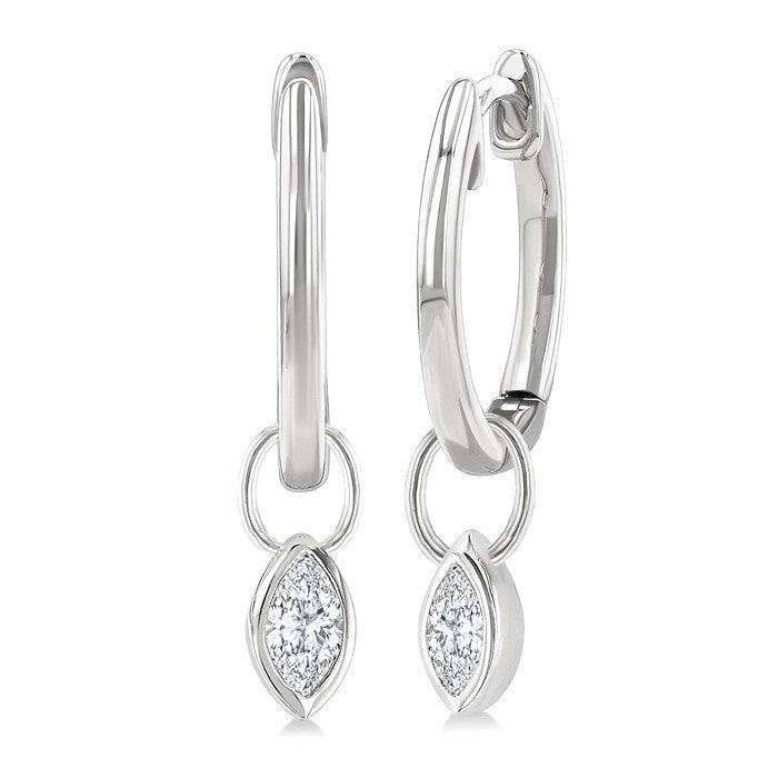1/3 Ctw Bezel Set Marquise Cut Diamond Huggie Earrings in 14K White Gold