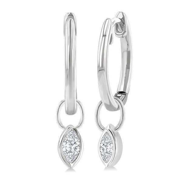 1/3 Ctw Bezel Set Marquise Cut Diamond Huggie Earrings in 14K White Gold