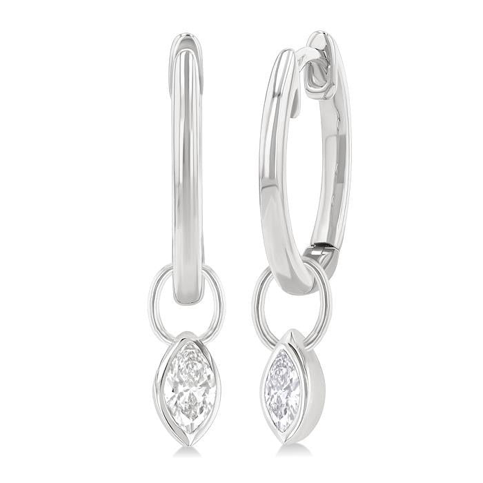 Marquise Shape Bezel Set Diamond Huggie Fashion Earrings