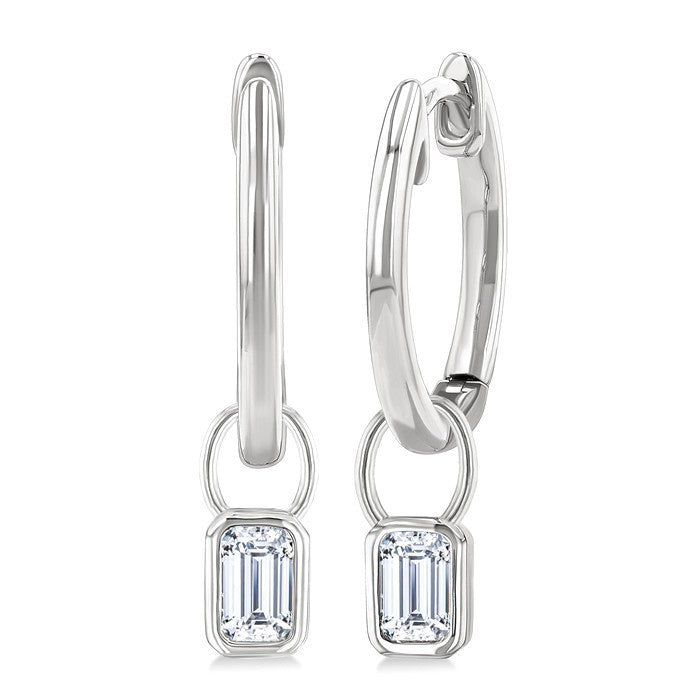 1/3 Ctw Bezel Set Emerald Cut Diamond Huggie Earrings in 14K White Gold