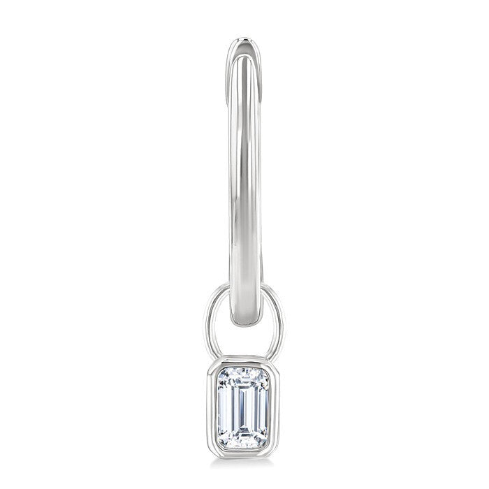 1/3 Ctw Bezel Set Emerald Cut Diamond Huggie Earrings in 14K White Gold
