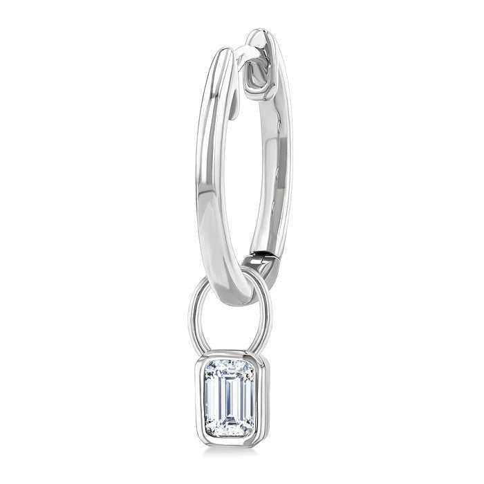 1/3 Ctw Bezel Set Emerald Cut Diamond Huggie Earrings in 14K White Gold