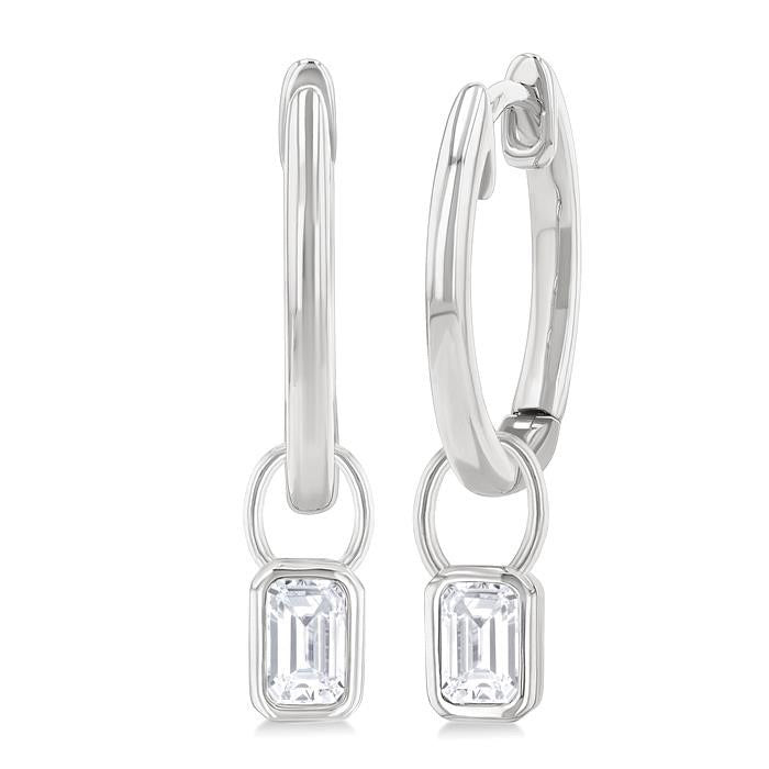 Emerald Shape Bezel Set Diamond Huggie Fashion Earrings