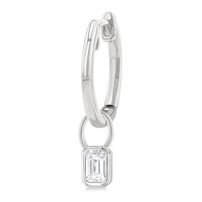 Emerald Shape Bezel Set Diamond Huggie Fashion Earrings