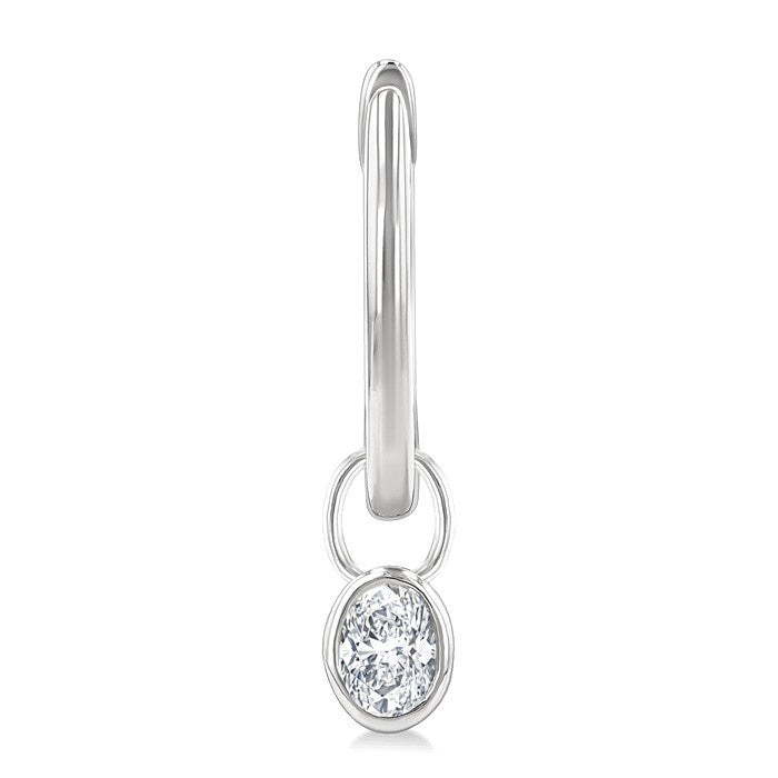 1/3 Ctw Bezel Set Oval Cut Diamond Huggie Earrings in 14K White Gold