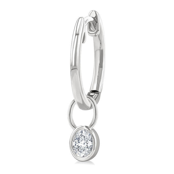 1/3 Ctw Bezel Set Oval Cut Diamond Huggie Earrings in 14K White Gold
