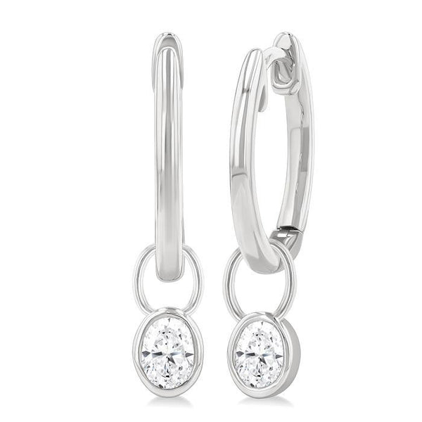 1/3 Ctw Bezel Set Oval Cut Diamond Huggie Earrings in 14K White Gold