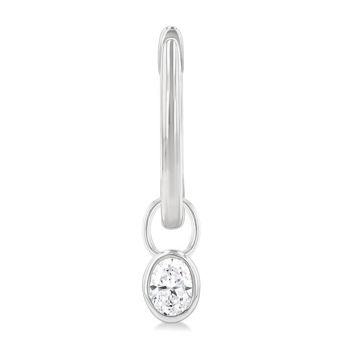 Oval Shape Bezel Set Diamond Huggie Fashion Earrings