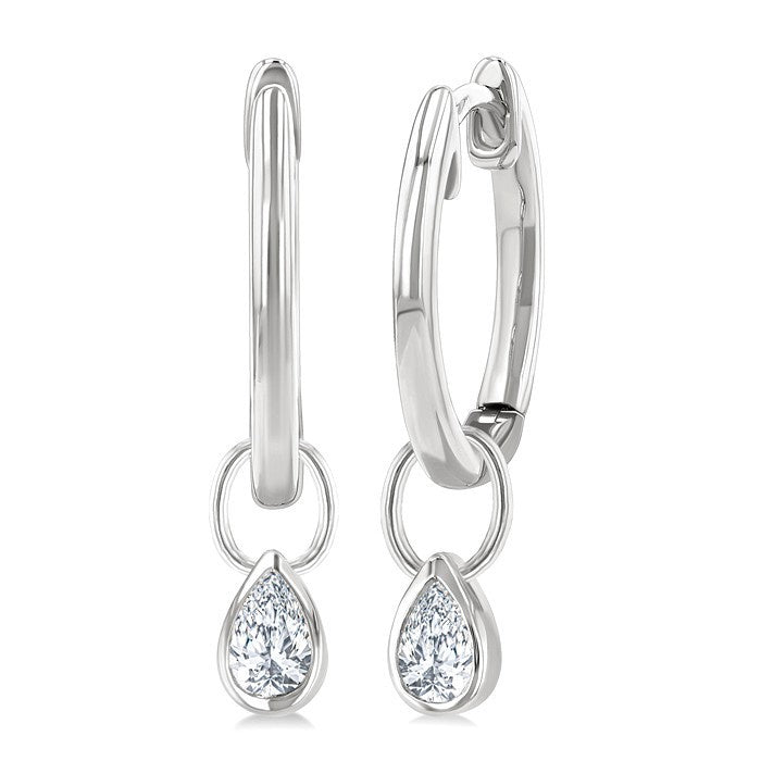 1/3 Ctw Bezel Set Pear Cut Diamond Huggie Earrings in 14K White Gold