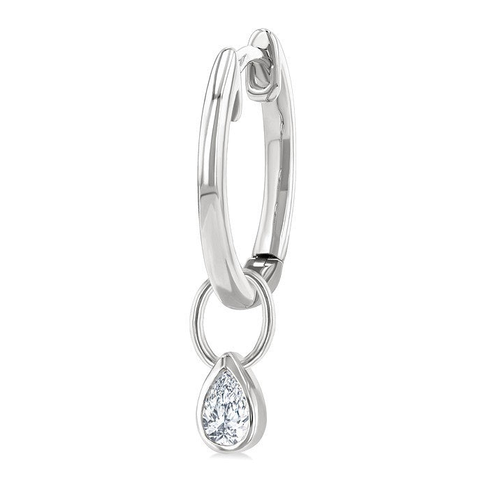 1/3 Ctw Bezel Set Pear Cut Diamond Huggie Earrings in 14K White Gold
