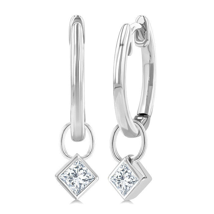 1/3 Ctw Bezel Set Princess Cut Diamond Huggie Earrings in 14K White Gold