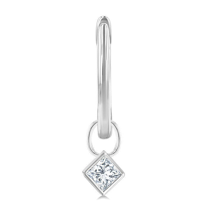 1/3 Ctw Bezel Set Princess Cut Diamond Huggie Earrings in 14K White Gold