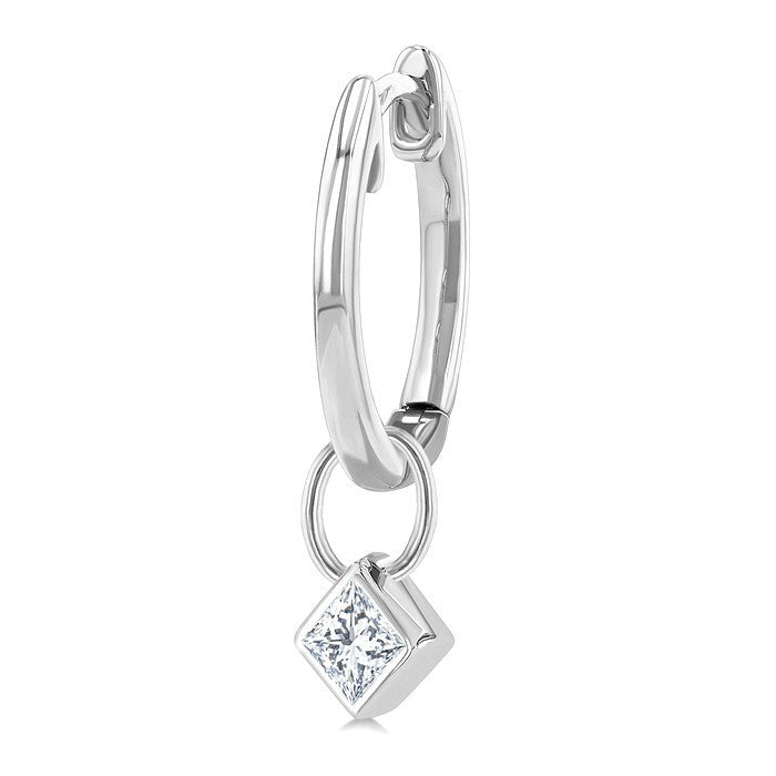 1/3 Ctw Bezel Set Princess Cut Diamond Huggie Earrings in 14K White Gold