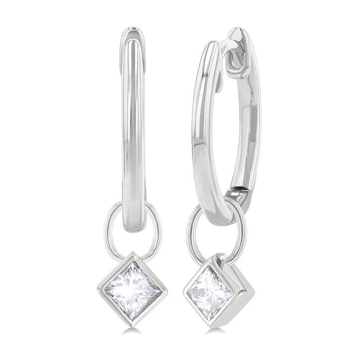 Princess Shape Bezel Set Diamond Huggie Fashion Earrings