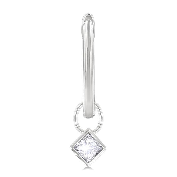 Princess Shape Bezel Set Diamond Huggie Fashion Earrings