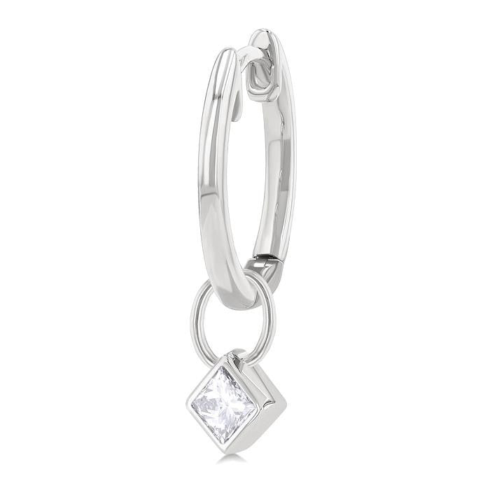 Princess Shape Bezel Set Diamond Huggie Fashion Earrings