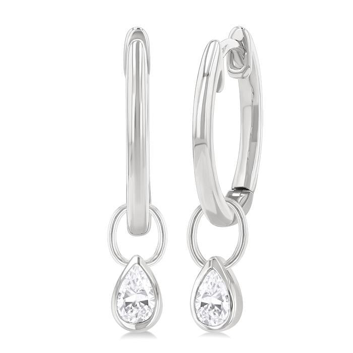 Pear Shape Bezel Set Diamond Huggie Fashion Earrings