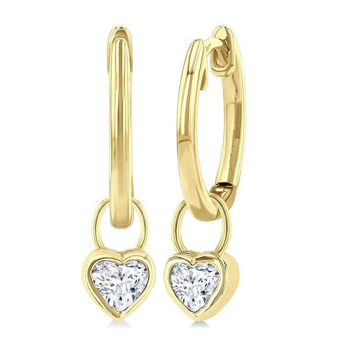 1/3 Ctw Bezel Set Heart Cut Diamond Huggie Earrings in 14K Yellow Gold