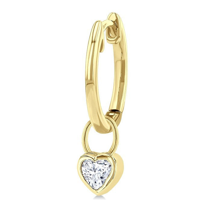 1/3 Ctw Bezel Set Heart Cut Diamond Huggie Earrings in 14K Yellow Gold