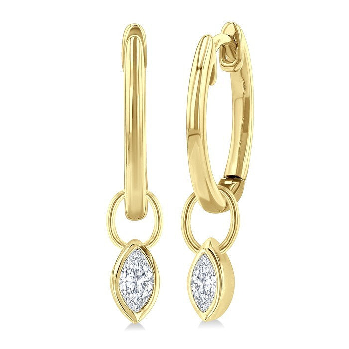 1/3 Ctw Bezel Set Marquise Cut Diamond Huggie Earrings in 14K Yellow Gold