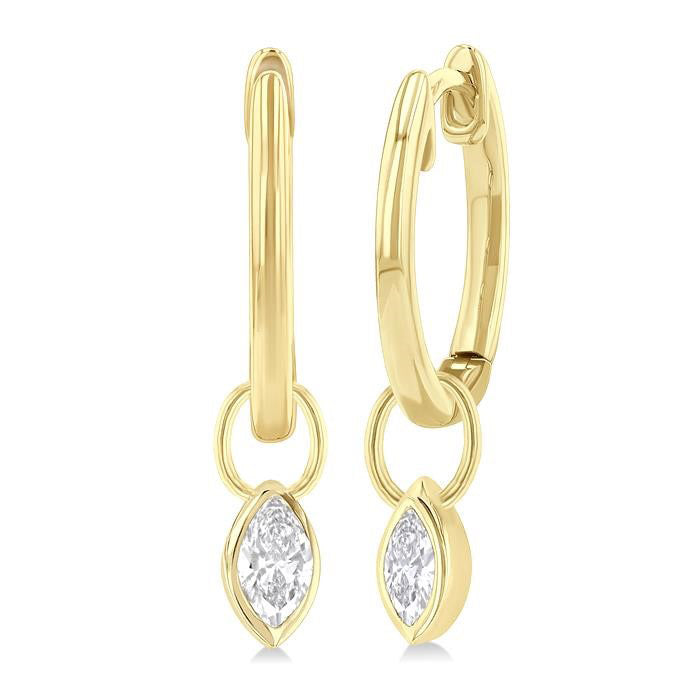 Marquise Shape Bezel Set Diamond Huggie Fashion Earrings