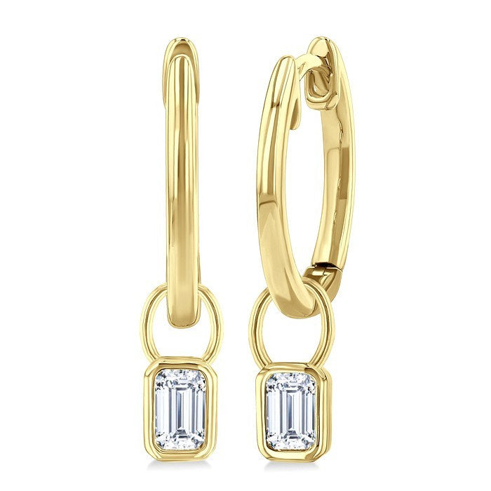 1/3 Ctw Bezel Set Emerald Cut Diamond Huggie Earrings in 14K Yellow Gold