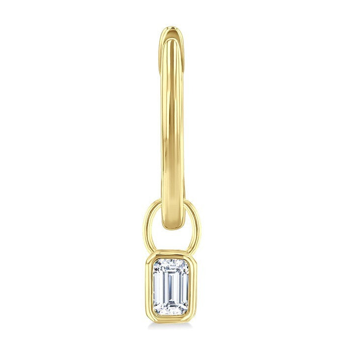 1/3 Ctw Bezel Set Emerald Cut Diamond Huggie Earrings in 14K Yellow Gold