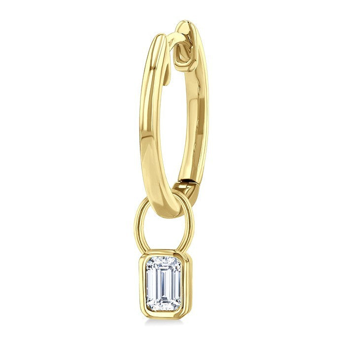 1/3 Ctw Bezel Set Emerald Cut Diamond Huggie Earrings in 14K Yellow Gold
