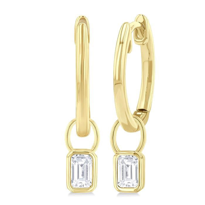 Emerald Shape Bezel Set Diamond Huggie Fashion Earrings