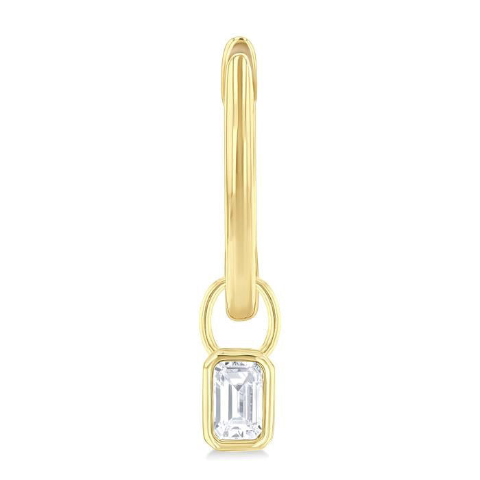 Emerald Shape Bezel Set Diamond Huggie Fashion Earrings
