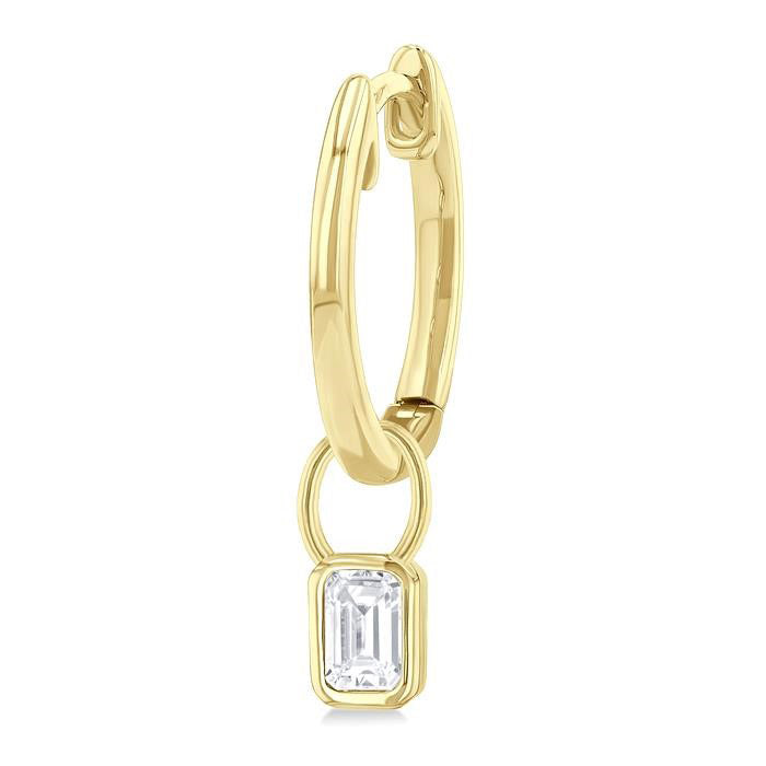 Emerald Shape Bezel Set Diamond Huggie Fashion Earrings