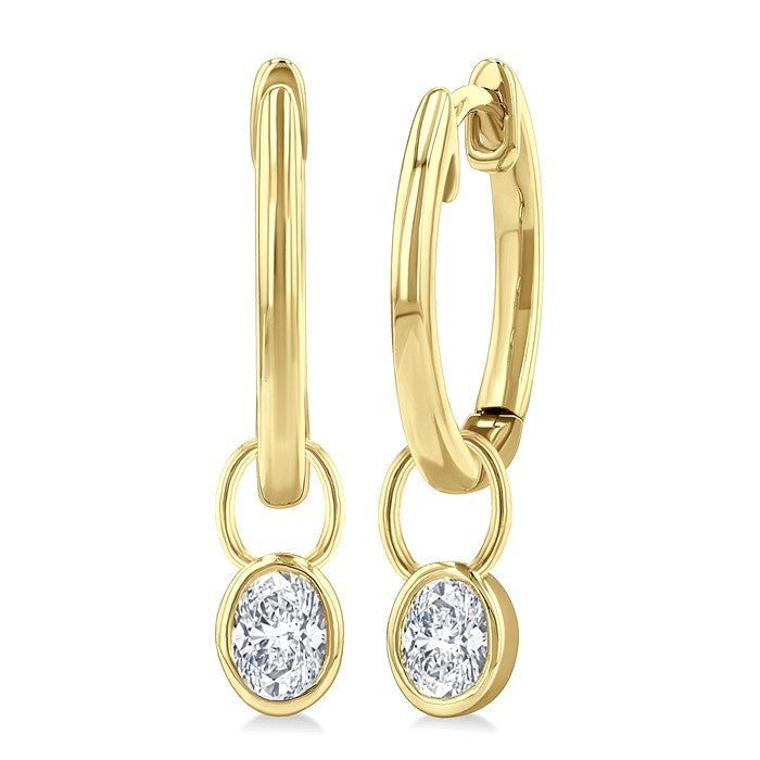 1/3 Ctw Bezel Set Oval Cut Diamond Huggie Earrings in 14K Yellow Gold