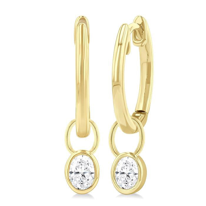Oval Shape Bezel Set Diamond Huggie Fashion Earrings