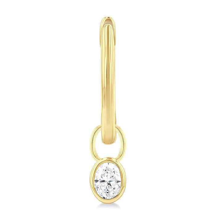 Oval Shape Bezel Set Diamond Huggie Fashion Earrings