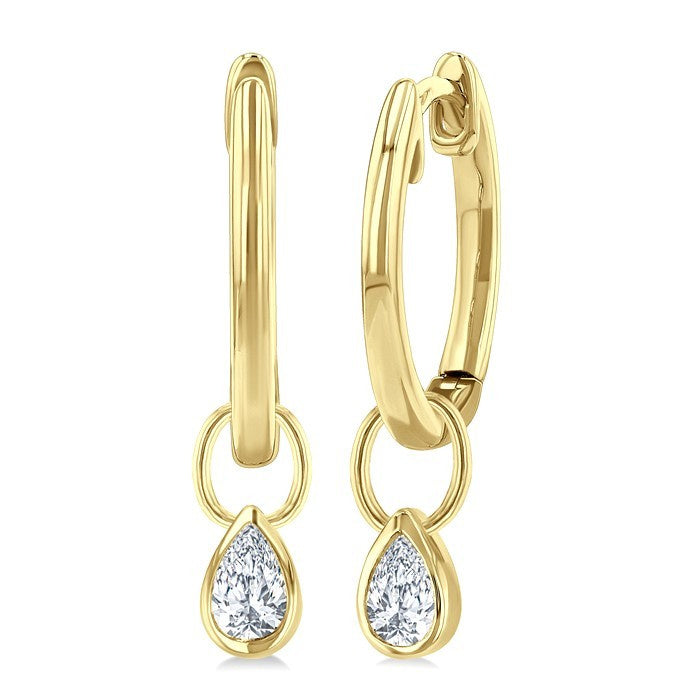 1/3 Ctw Bezel Set Pear Cut Diamond Huggie Earrings in 14K Yellow Gold
