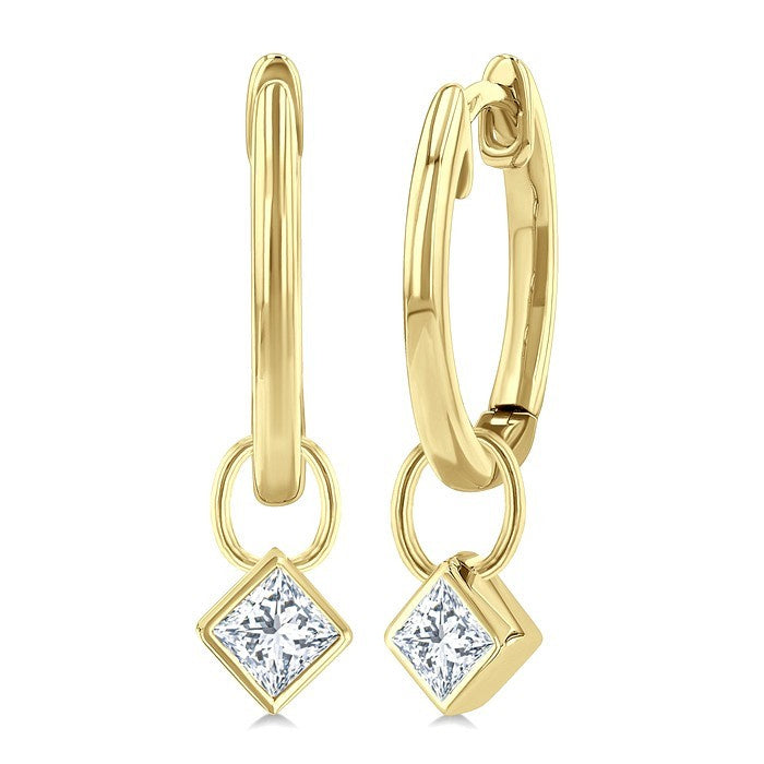 1/3 Ctw Bezel Set Princess Cut Diamond Huggie Earrings in 14K Yellow Gold