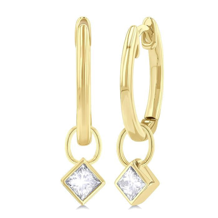 Princess Shape Bezel Set Diamond Huggie Fashion Earrings