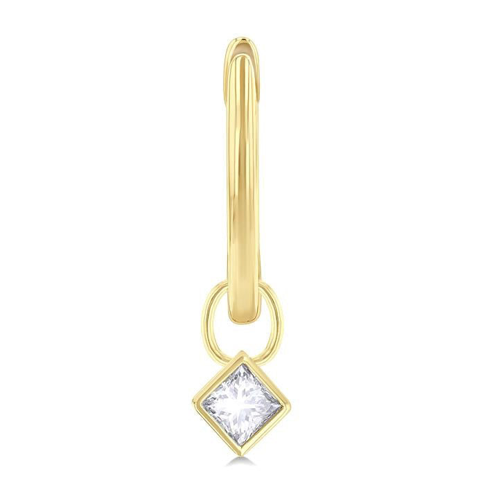 Princess Shape Bezel Set Diamond Huggie Fashion Earrings