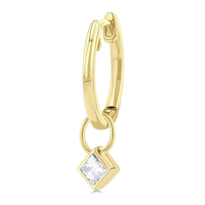 Princess Shape Bezel Set Diamond Huggie Fashion Earrings