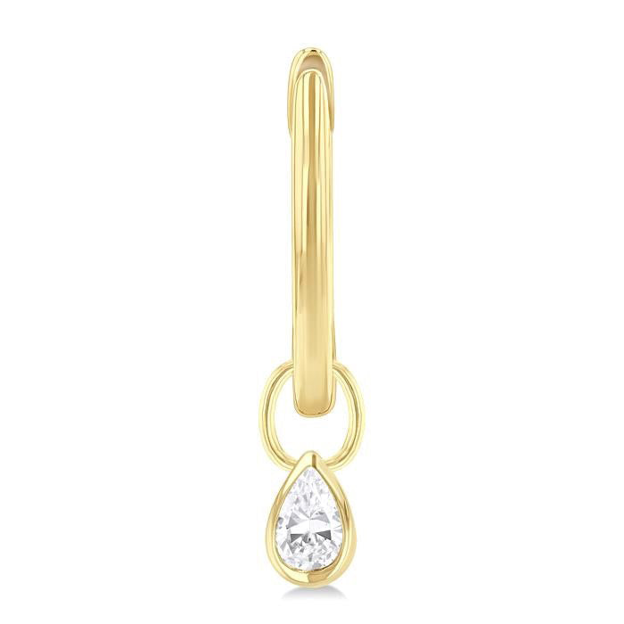 Pear Shape Bezel Set Diamond Huggie Fashion Earrings