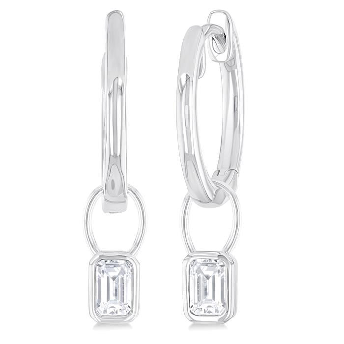 Emerald Shape Bezel Set Diamond Huggie Fashion Earrings