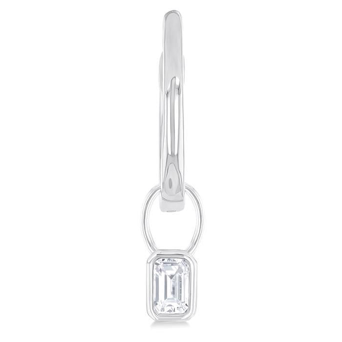 Emerald Shape Bezel Set Diamond Huggie Fashion Earrings