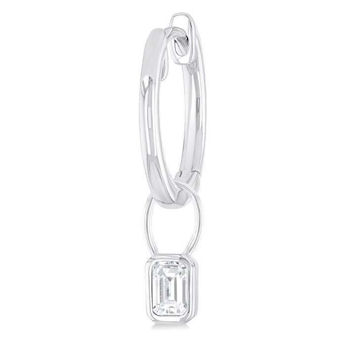 Emerald Shape Bezel Set Diamond Huggie Fashion Earrings