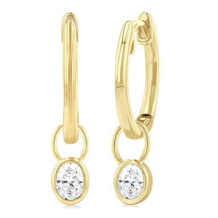 Oval Shape Bezel Set Diamond Huggie Fashion Earrings
