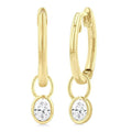 Oval Shape Bezel Set Diamond Huggie Fashion Earrings