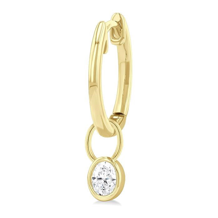 Oval Shape Bezel Set Diamond Huggie Fashion Earrings