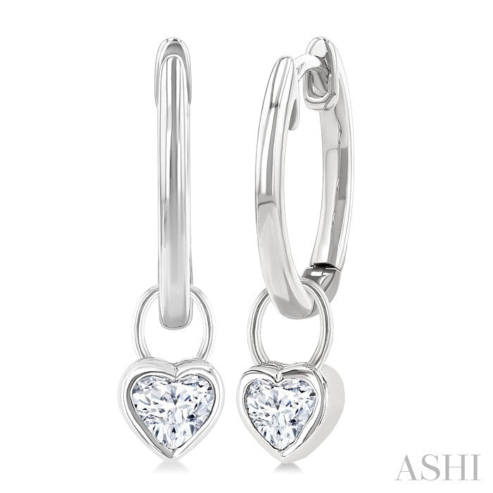 1/3 Ctw Bezel Set Heart Cut Diamond Huggie Earrings in 14K White Gold