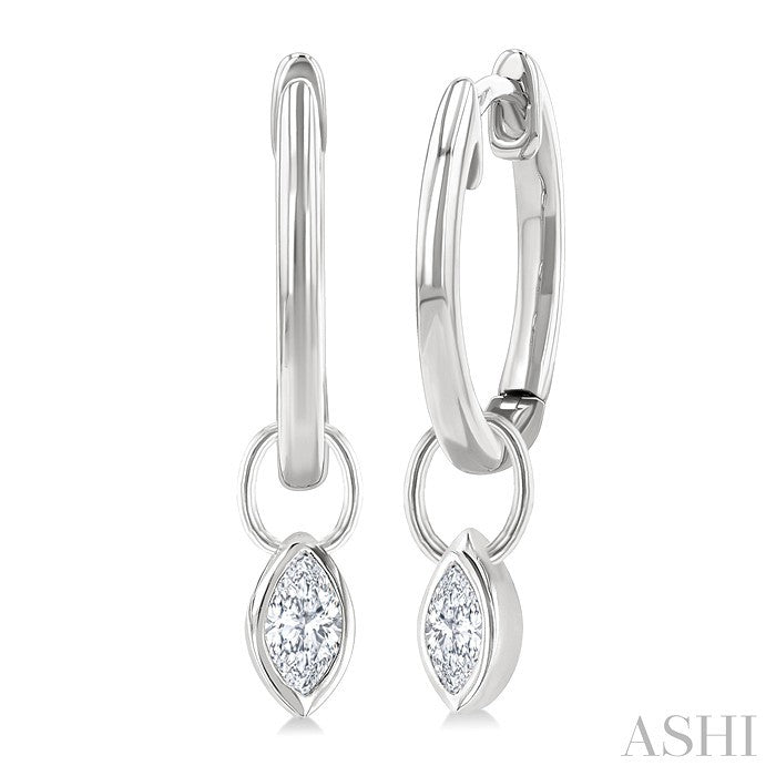 1/3 Ctw Bezel Set Marquise Cut Diamond Huggie Earrings in 14K White Gold
