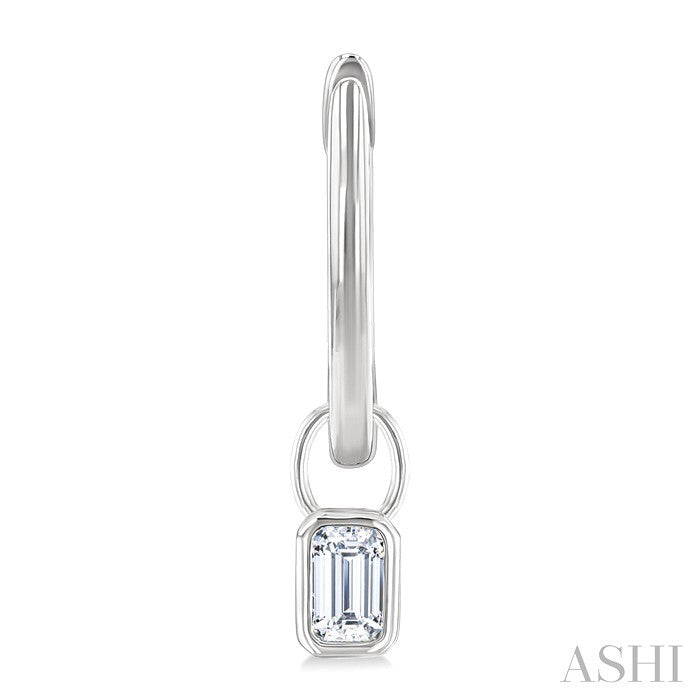1/3 Ctw Bezel Set Emerald Cut Diamond Huggie Earrings in 14K White Gold